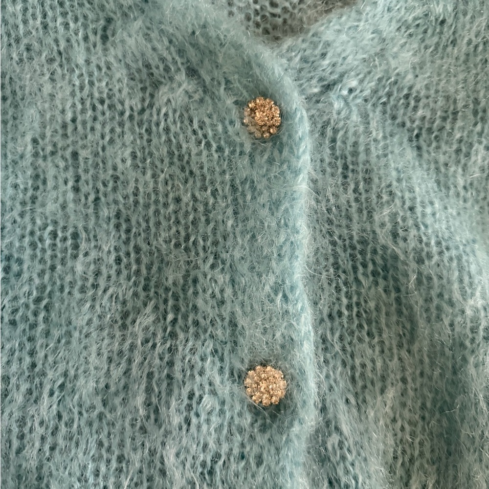 Anthropologie Blue Mohair Cardigan – Soft Fluffy Cozy size L - Picture 3 of 5